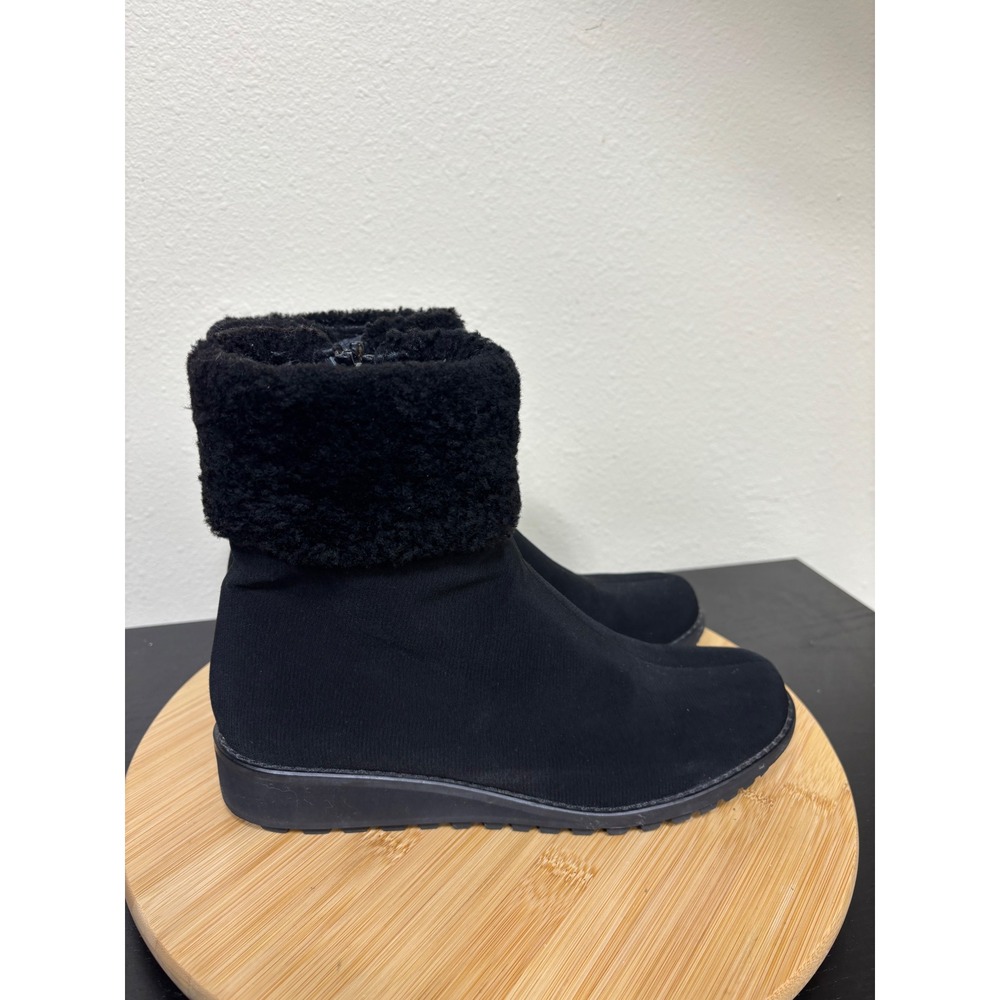 Stuart Weitzman Gore-Tex Ankle‎ Boots Women 8 Black Shearling Trim Wedge  Cuffed